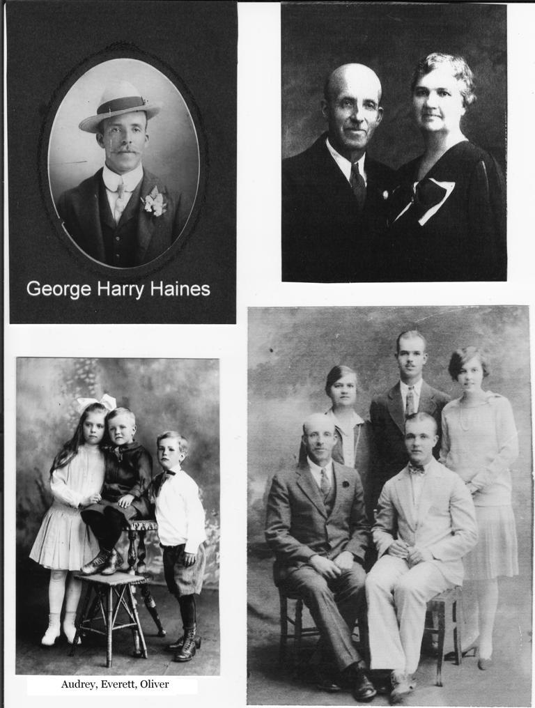 HARRY HAINES FAMILY: My grandfather, George Harry Haines, born 1877, was the first son of G.W. Haines and Mary Ellen Layman Haines. He and his wife, Agnes Pultz Haines were the parents of Audrey, Oliver and Everett.